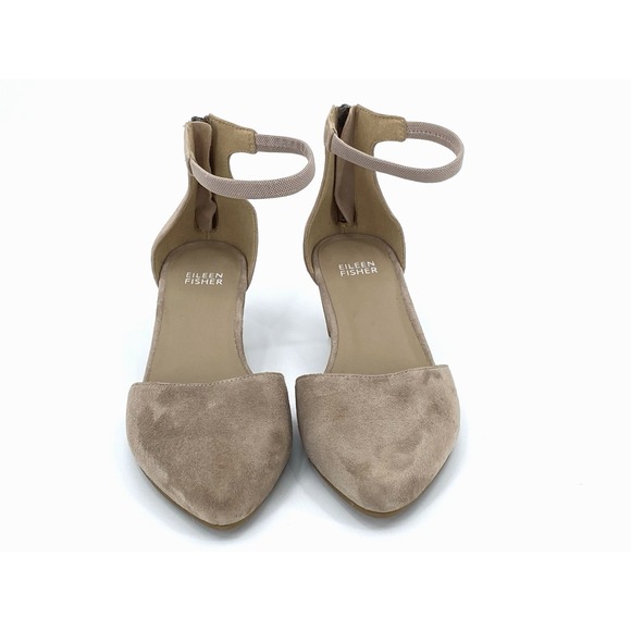 Eileen Fisher Suede Ankle-Strap Pump Heels Shoes Women's 8.5 Beige NEW - Picture 2 of 9